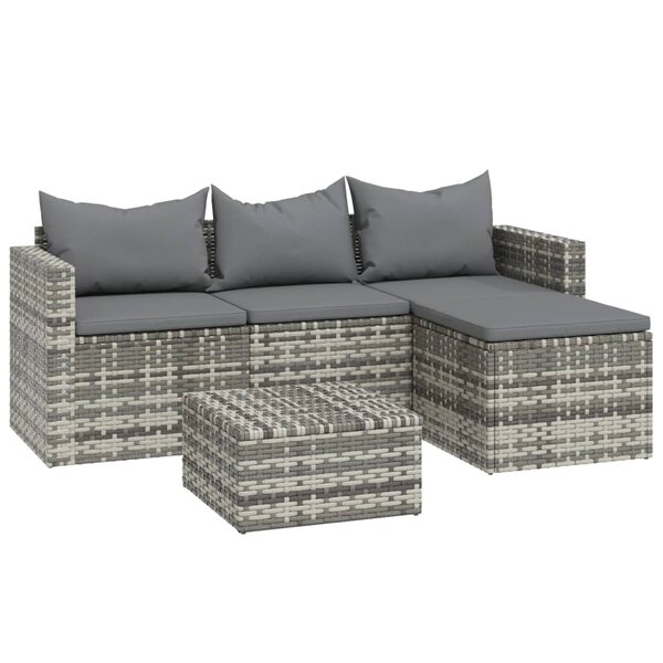 vidaXL Salon de jardin 3 Pièces avec coussins Gris Résine tressée