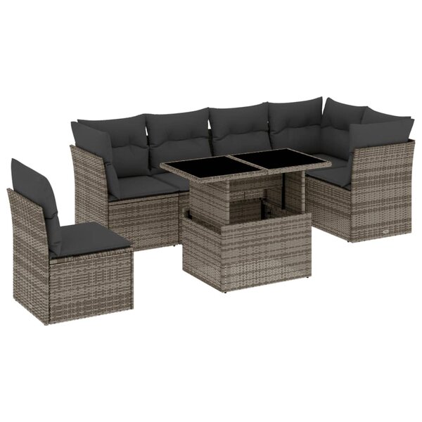 vidaXL Salon de jardin avec coussins 7 Pièces gris résine tressée