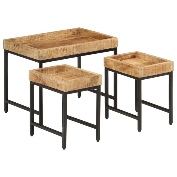 vidaXL Tables basses gigognes 3Pièces bois de manguier massif brut et fer
