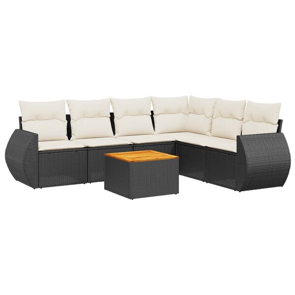 vidaXL Salon de jardin 7 Pièces avec coussins noir résine tressée