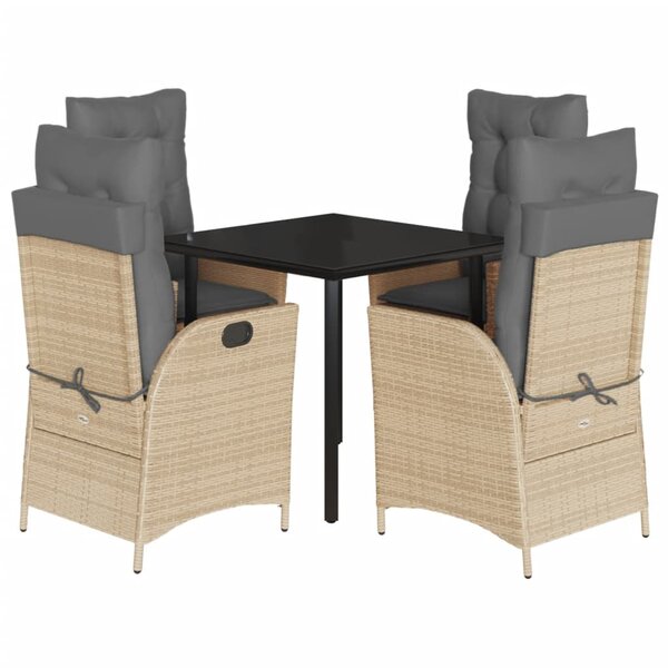 vidaXL Ensemble à manger de jardin avec coussins 5Pièces Beige poly rotin