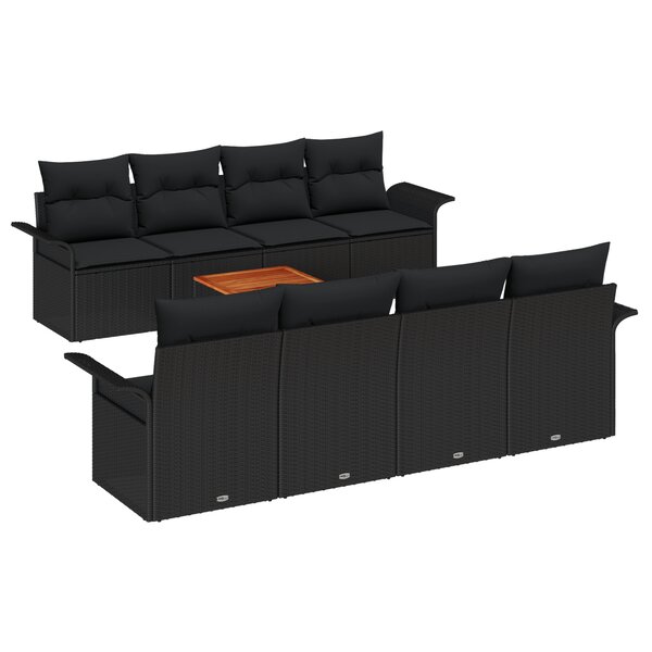 vidaXL Ensemble de canapé de jardin 9 pièces avec coussins noir poly rattan acacia