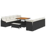 Ensemble de canapé de jardin 11 pièces avec coussins noir poly rotin acacia