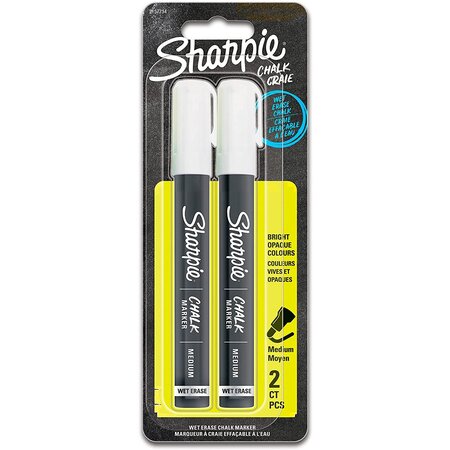 Lot de 2 marqueurs craie pointe moyenne effaçables avec un chiffon humide blanc sharpie