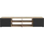 Meuble TV PILVI- chêne et noir - 2 Portes + 4 niches - 180 x 42 x 37 cm