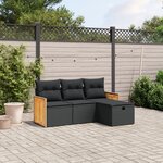 vidaXL Salon de jardin 4 Pièces avec coussins noir résine tressée