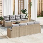 Ensemble de canapé de jardin 9 pièces avec coussins Beige Rotin poly Acacia