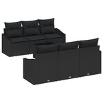 vidaXL Ensemble de canapé de jardin 7 pièces avec coussins noir poly rattan