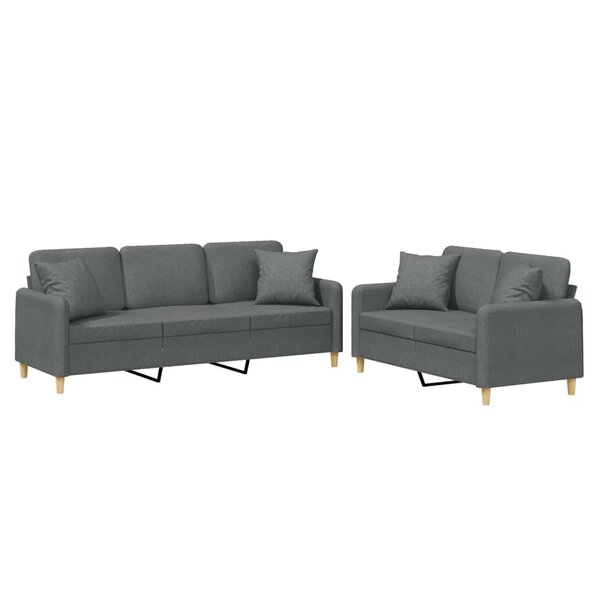 vidaXL Ensemble de canapés 2 Pièces coussins gris foncé tissu