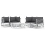 Salon de jardin meuble d'extérieur ensemble de mobilier avec coussins 5 pièces blanc acier 02_0018304