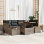 Ensemble de canapé de jardin de 6 pièces avec coussins en rattan poly gris
