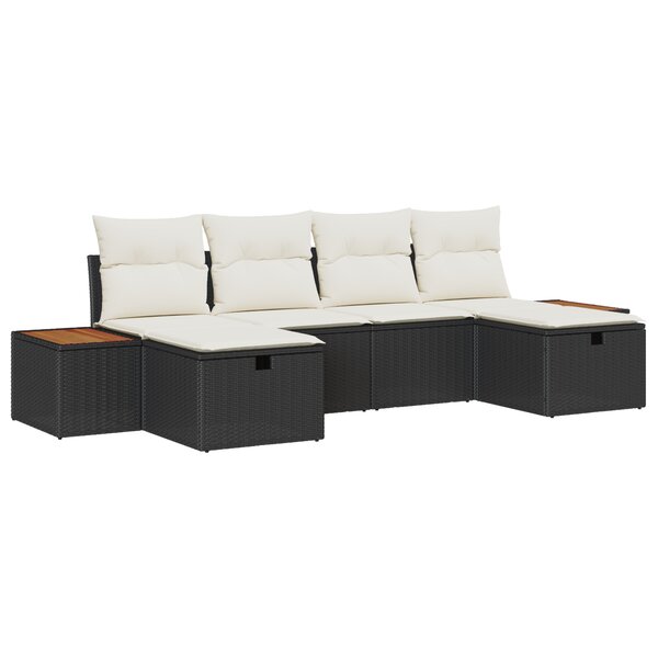 Ensemble de Canapés de Jardin vidaXL 6 pièces avec Coussins Rotin Synthétique Noir