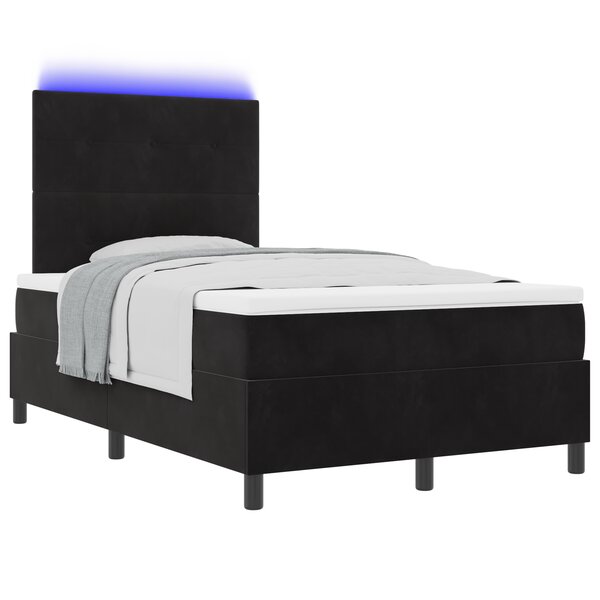 Lit Box Spring vidaXL avec Matelas & LED Noir 120x200 cm Velours