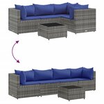 vidaXL Salon de jardin 5 Pièces avec coussins Gris Résine tressée