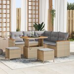 vidaXL Ensemble de Canapé de Jardin 8 Pièces avec Coussins Beige Poly Rattan Acacia