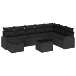 vidaXL Ensemble de Canapés de Jardin 9 Pièces avec Coussins Noir Rattan Poly