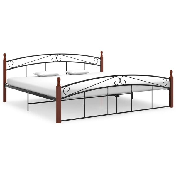 vidaXL Cadre de lit noir métal bois de chêne massif 200x200 cm