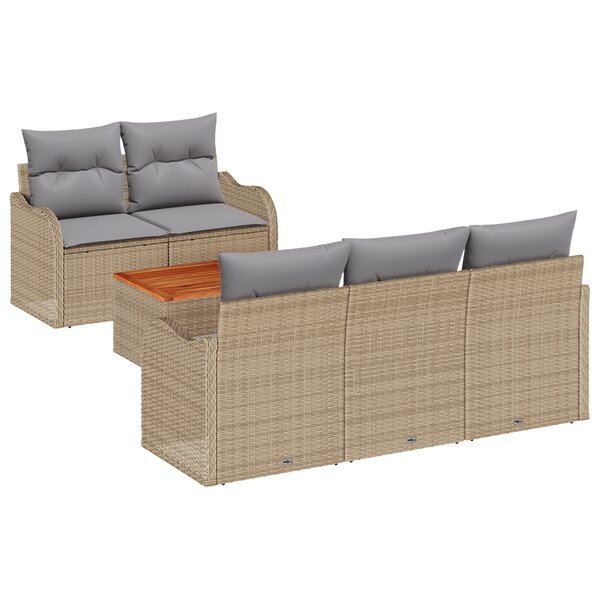 Ensemble de 6 canapés jardin avec coussins beige rattan poly acacia
