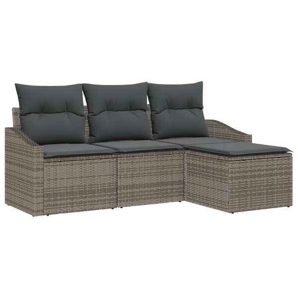 vidaXL Ensemble de Canapé de Jardin en 4 pièces avec Coussins en Poly Rattan Gris