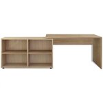 Bureau table meuble travail informatique d'angle 4 étagères chêne 0502069