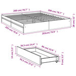 vidaXL Cadre de lit avec tiroirs sans matelas gris béton 200x200 cm