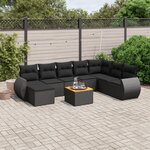 vidaXL Salon de jardin 9 Pièces avec coussins noir résine tressée