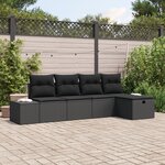 vidaXL Ensemble de 5 Canapés de Jardin avec Coussins Noir en Poly Rattan
