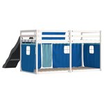 vidaXL Lit superposé avec toboggan et rideaux bleu 90x200 cm