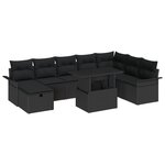 vidaXL Ensemble de canapé de jardin 9 pièces avec coussins Noir Poly Rattan