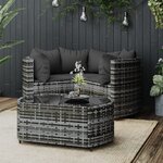 vidaXL Salon de jardin 4 Pièces avec coussins Gris Résine tressée