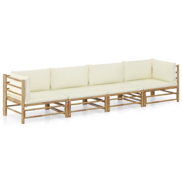 vidaXL Salon de jardin 4 Pièces avec coussins blanc crème bambou