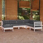 vidaXL Salon de jardin 7 Pièces avec coussins blanc bois de pin massif