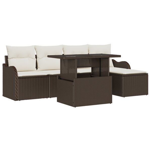 Ensemble de Canapé de Jardin 6 pièces vidaXL avec coussins Rattan Poly Marron