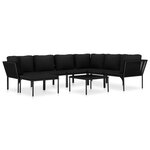 vidaXL Salon de jardin 8 Pièces avec coussins Noir PVC