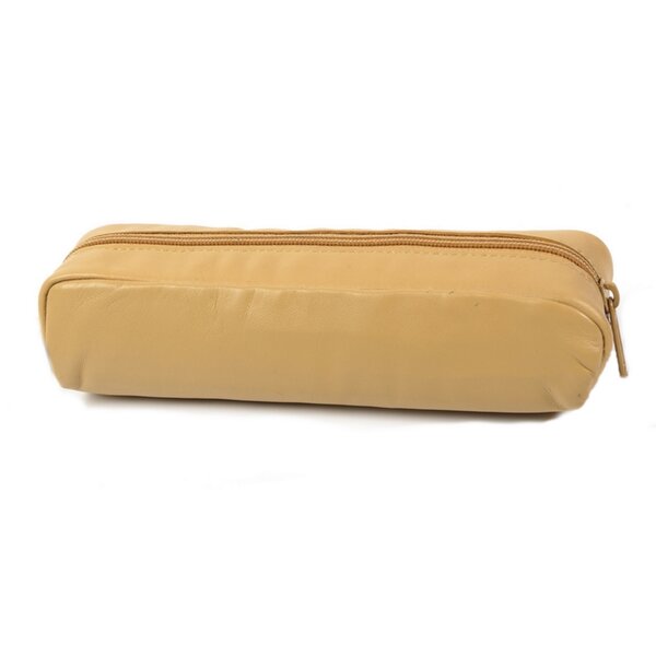 Trousse fourre tout rectangle 20 x 4.5 x 6 cm cuir  - beige