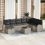 Set de Canapés de Jardin de 9 pièces avec Coussins en Rattan Poly Gris Clair