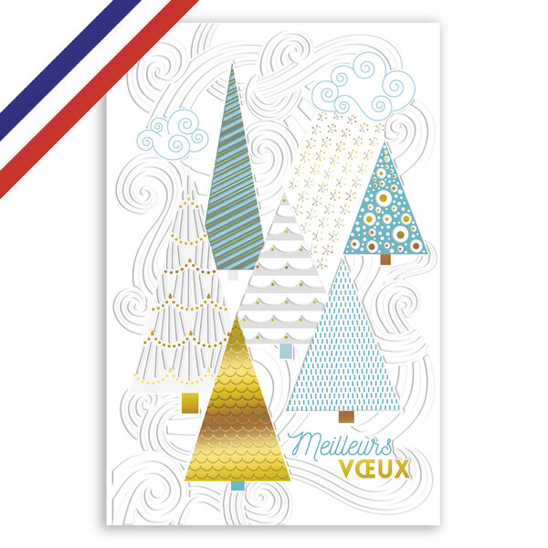 Carte double meilleurs vœux forêt de sapins