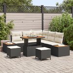 vidaXL Ensemble de canapé de jardin de 8 pièces avec coussins en poly rattan noir et acacia