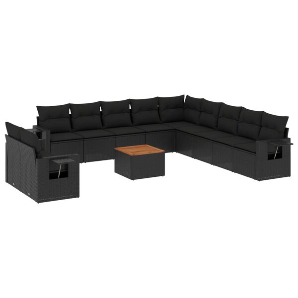 vidaXL Salon de jardin 12 Pièces avec coussins noir résine tressée