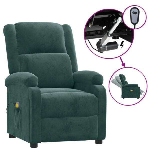 vidaXL Fauteuil électrique de massage Vert foncé velours
