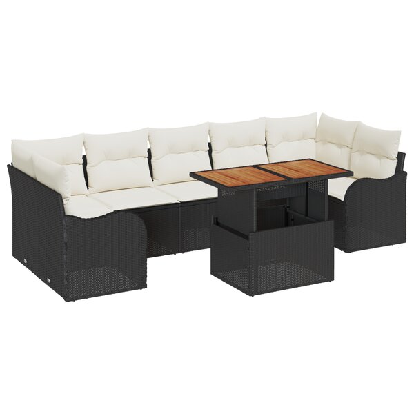 Ensemble de canapé de jardin 8 pièces avec coussins Rotin Poly noir