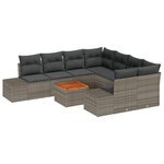 vidaXL Ensemble de canapé de jardin de 9 pièces avec coussins Gris Poly Rattan Acacia