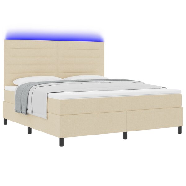 vidaXL Lit à ressorts avec matelas et lumière LED crème 180x200 cm tissu