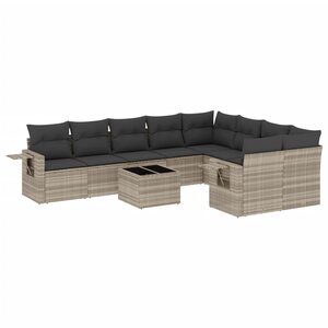 vidaXL Salon de jardin avec coussins 10 Pièces gris clair résine tressée