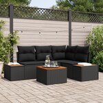 vidaXL Ensemble de Canapé de Jardin 5 Pièces avec Coussins Poly Rattan Noir Acacia