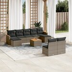 vidaXL Salon de jardin avec coussins 10 Pièces gris résine tressée