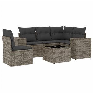 vidaXL Salon de jardin 6 Pièces avec coussins gris résine tressée