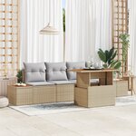 Ensemble de Canapé de Jardin 5 pièces avec Coussins Beige Poly Rattan