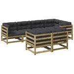 vidaXL Salon de jardin 7 Pièces avec coussins bois de pin imprégné
