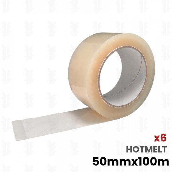 6 rouleaux rubans adhésifs Transparent HOTMELT (25µ) 50mm x 100m